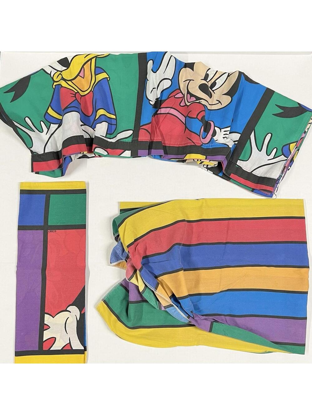 VINTAGE DISNEY GOOFY & MICKEY MOUSE RED BLUE (3PC) DOUBLE BED SHEET SET